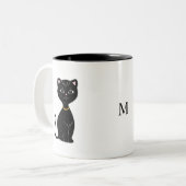 Monogram en Schattigee zwarte kat Tweekleurige Koffiemok (Voorkant links)