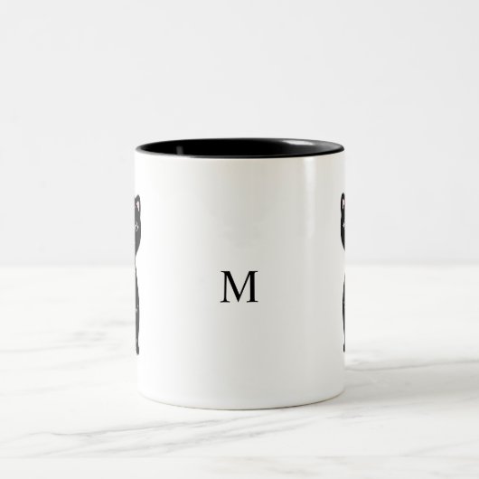 Monogram en Schattigee zwarte kat Tweekleurige Koffiemok (Center)
