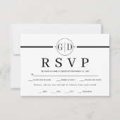 Monogram en streep zwart-wit formele bruiloft RSVP kaartje (Voorkant)