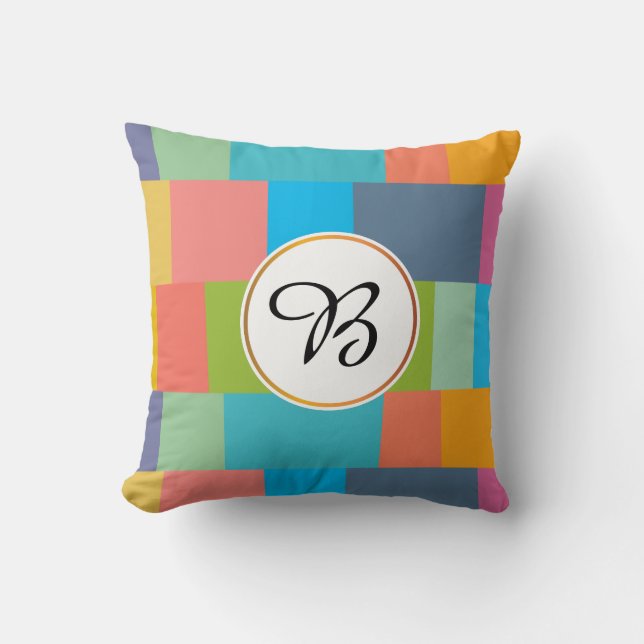 monogram en strepen gepatterd kussen (Voorkant)