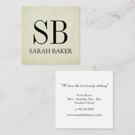 Monogram en Stripes Vierkante Visitekaartje (Voorkant / Achterkant)