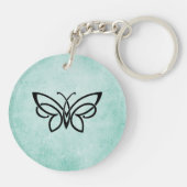 Monogram en vlinder op mintgroene kleur sleutelhanger (Achterkant)