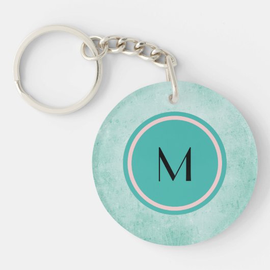 Monogram en vlinder op mintgroene kleur sleutelhanger (Voorkant)