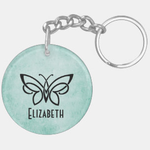 Monogram en vlinder plus jouw naam op rug sleutelhanger