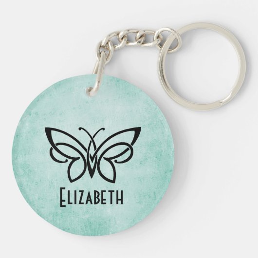 Monogram en vlinder plus jouw naam op rug sleutelhanger (Achterkant)