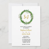 Monogram en Wreath | Winter Greenery Wedding Kaart (Voorkant)