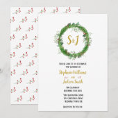 Monogram en Wreath | Winter Greenery Wedding Kaart (Voorkant / Achterkant)