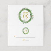 Monogram en Wreath | Winter Greenery Wedding Plaatskaartje (Buitenkant ongevouwen)