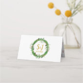 Monogram en Wreath | Winter Greenery Wedding Plaatskaartje (Achterkant)
