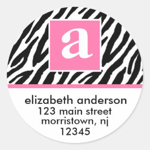 Monogram en Zebrapatroon Ronde Sticker
