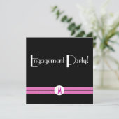 Monogram Engagement Party Black White Pink Deco Kaart (Staand voorkant)