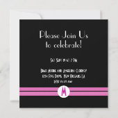 Monogram Engagement Party Black White Pink Deco Kaart (Achterkant)