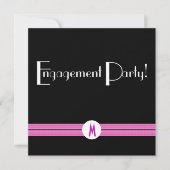 Monogram Engagement Party Black White Pink Deco Kaart (Voorkant)