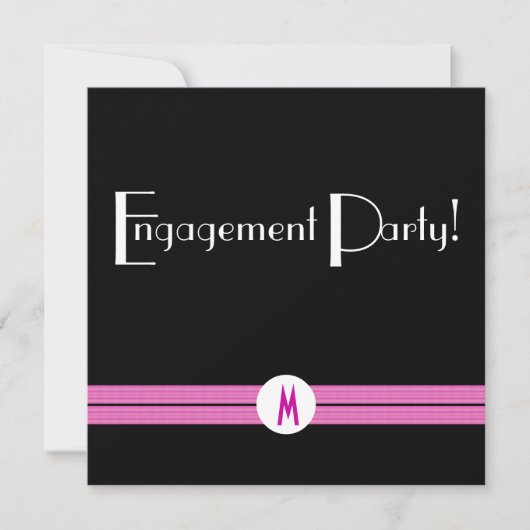 Monogram Engagement Party Black White Pink Deco Kaart (Voorkant)