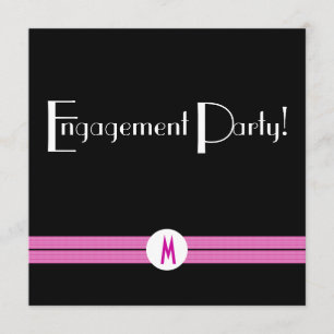Monogram Engagement Party Black White Pink Deco Kaart