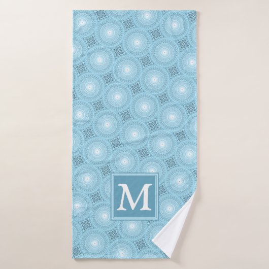 Monogram engel blauw cirkelpatroon badhanddoek (Badhanddoek)