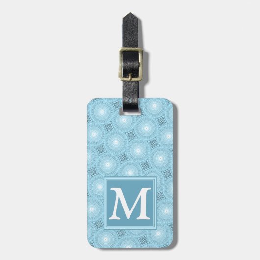 Monogram engel blauw cirkelpatroon bagagelabel (Voorkant verticaal)