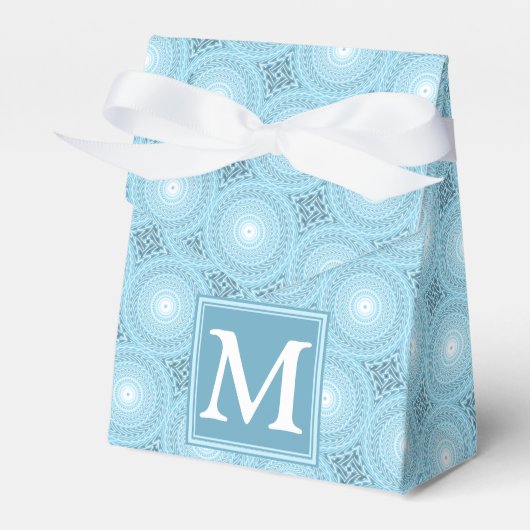 Monogram engel blauw cirkelpatroon bedankdoosjes (Voorkant Zijde)