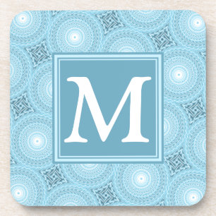 Monogram engel blauw cirkelpatroon bier onderzetter