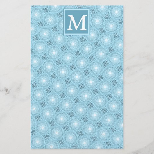 Monogram engel blauw cirkelpatroon briefpapier (Voorkant)
