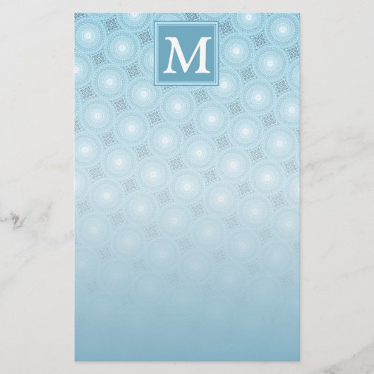 Monogram engel blauw cirkelpatroon briefpapier (Voorkant)