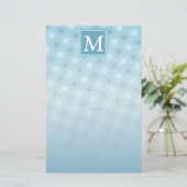 Monogram engel blauw cirkelpatroon briefpapier (Staand voorkant)