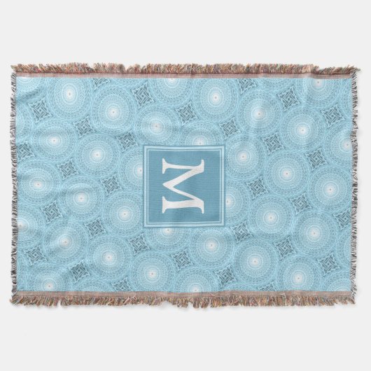 Monogram engel blauw cirkelpatroon deken (Voorkant)