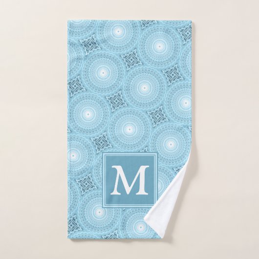 Monogram engel blauw cirkelpatroon handdoek (Handdoek)