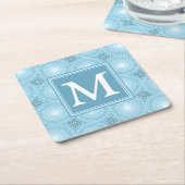 Monogram engel blauw cirkelpatroon kartonnen onderzetters (Schuin)