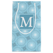 Monogram engel blauw cirkelpatroon klein cadeauzakje (Voorkant)