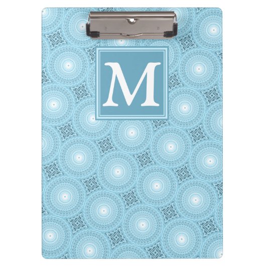 Monogram engel blauw cirkelpatroon klembord (Voorkant)