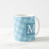 Monogram engel blauw cirkelpatroon koffiemok (Voorkant rechts)