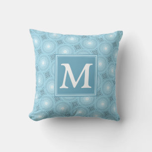 Monogram engel blauw cirkelpatroon kussen