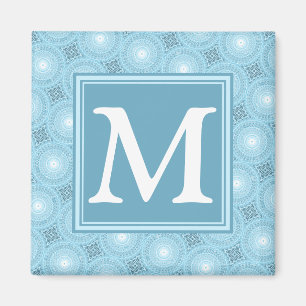 Monogram engel blauw cirkelpatroon magneet