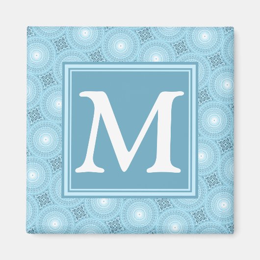 Monogram engel blauw cirkelpatroon magneet (Voorkant)