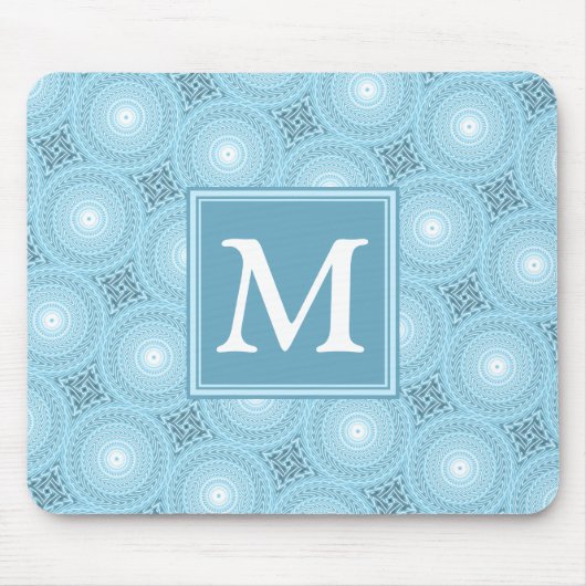 Monogram engel blauw cirkelpatroon muismat (Voorkant)