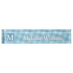Monogram engel blauw cirkelpatroon naambordje