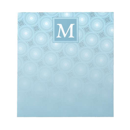 Monogram engel blauw cirkelpatroon notitieblok (Voorkant)