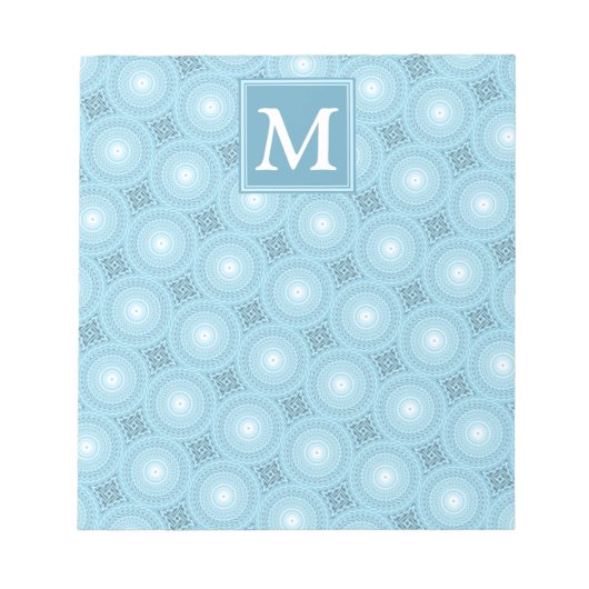 Monogram engel blauw cirkelpatroon notitieblok (Voorkant)