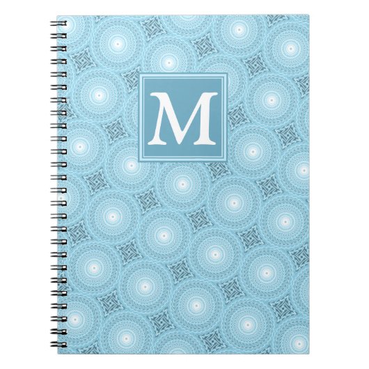 Monogram engel blauw cirkelpatroon notitieboek (Voorkant)