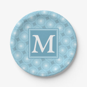 Monogram engel blauw cirkelpatroon papieren bordje