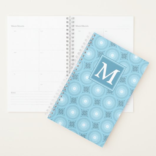 Monogram engel blauw cirkelpatroon planner (Display)