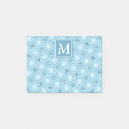 Monogram engel blauw cirkelpatroon post-it® notes (Voorkant)