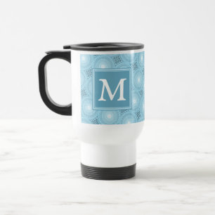 Monogram engel blauw cirkelpatroon reisbeker