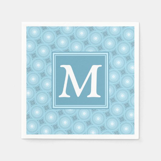 Monogram engel blauw cirkelpatroon servet (Voorkant)