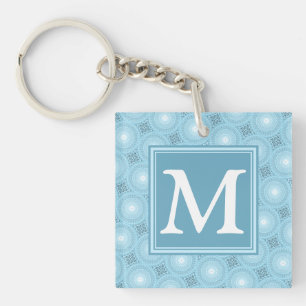 Monogram engel blauw cirkelpatroon sleutelhanger