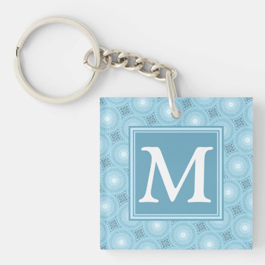 Monogram engel blauw cirkelpatroon sleutelhanger (Voorkant)