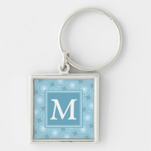 Monogram engel blauw cirkelpatroon sleutelhanger