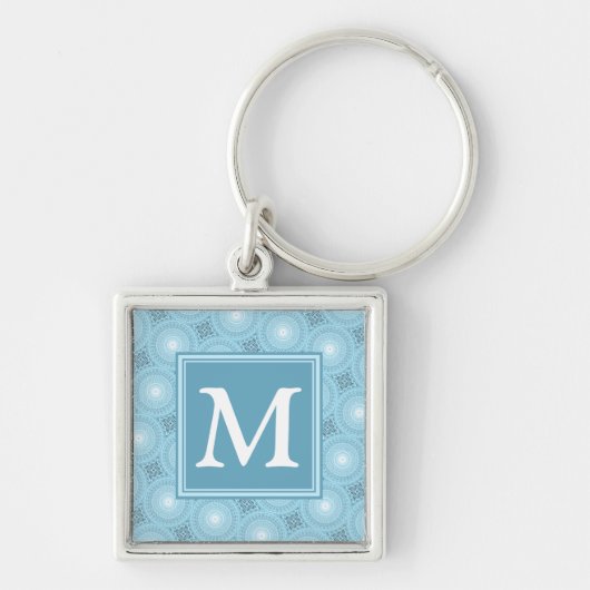 Monogram engel blauw cirkelpatroon sleutelhanger (Voorkant)