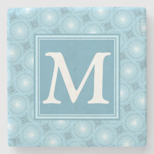 Monogram engel blauw cirkelpatroon stenen onderzetter